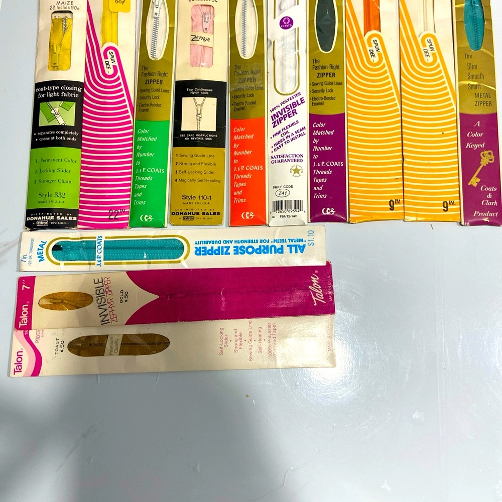 Vintage Lot Of Talon Spun Dee YKK Zipper Jacket 7 To 22 Inch Sewing Zippers